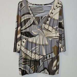 Reitmans XL Metallic Geometric Blouse Neo Deco Holiday Silver Shimmer Crossover